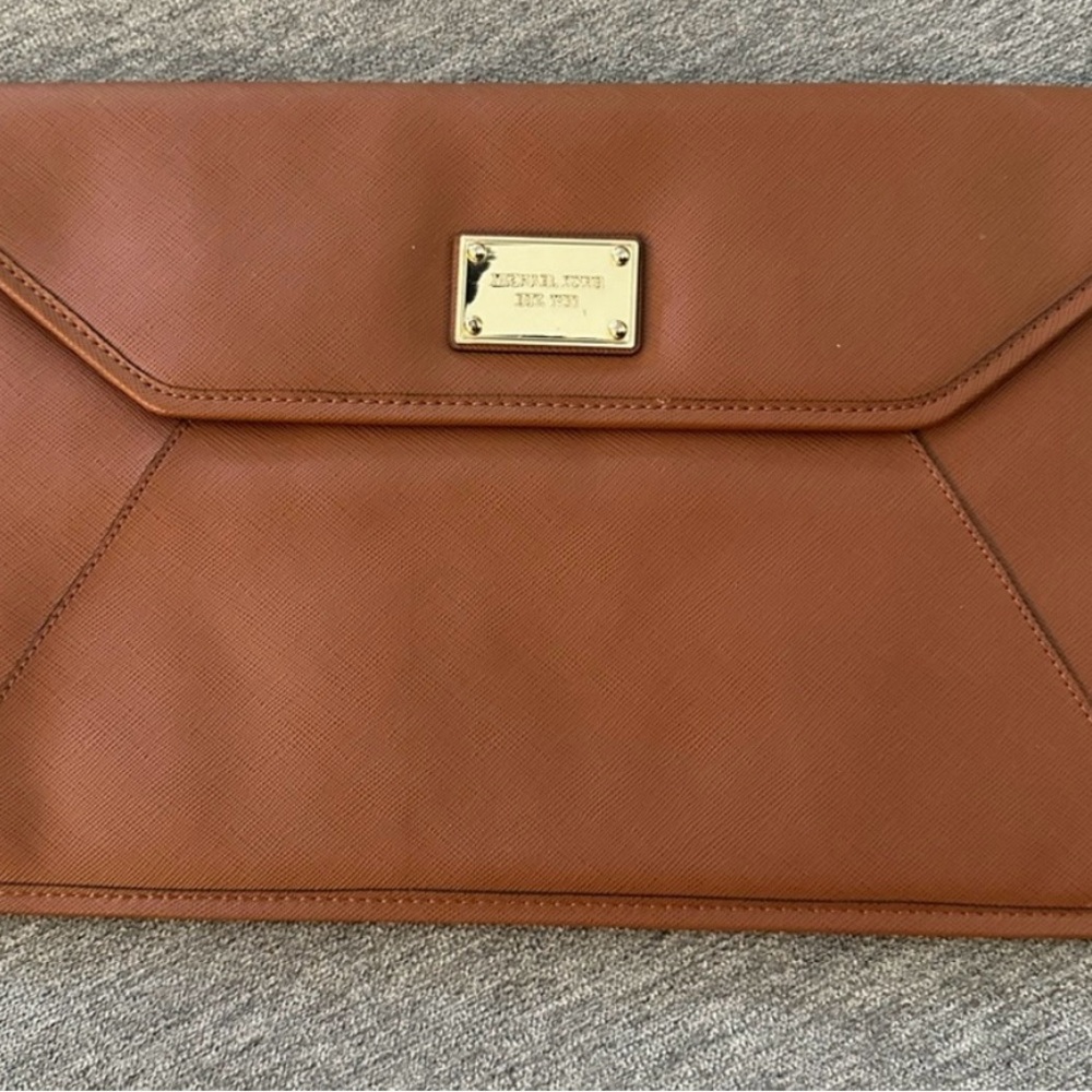 Michael Kors Brown Envelope Clutch with Gold Accent laptop case